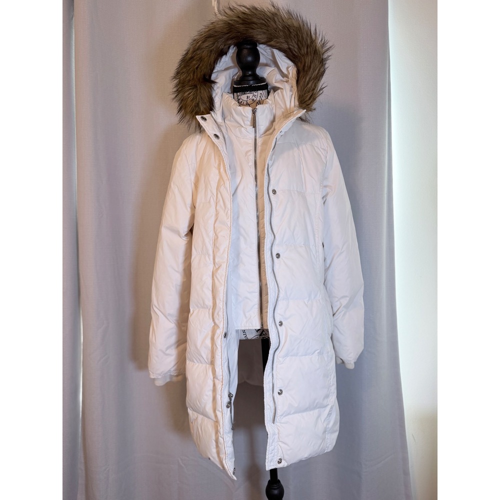 Michael Michael Kors White Faux Fur Trim Hooded Puffer Parka Coat Large